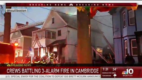 Crews battling 3-alarm fire in Cambridge